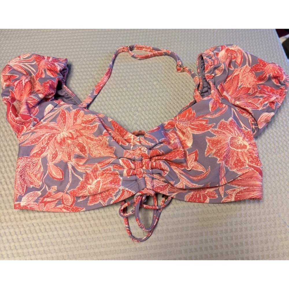 Time and Tru floral printed off the shoulder sleeve‎ swim top adjustable SZ 1X